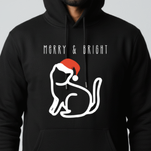 Merry & Bright Cat – Unisex Black Hoodie