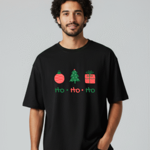 Unisex HO HO HO Printed Round Neck T-Shirt – Black