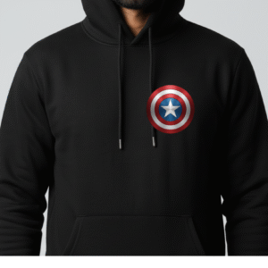 Unisex Captain America Shield Printed Hoodie – Black