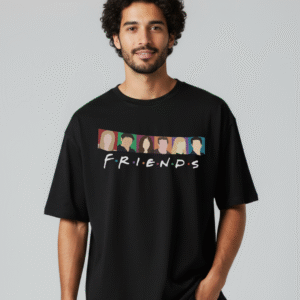 Unisex Friends Printed Round Neck T-Shirt - Black